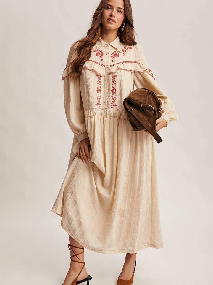 Maxikleid mit besticktem Rüschenbesatz FD0018 für den Großhandel von Forte