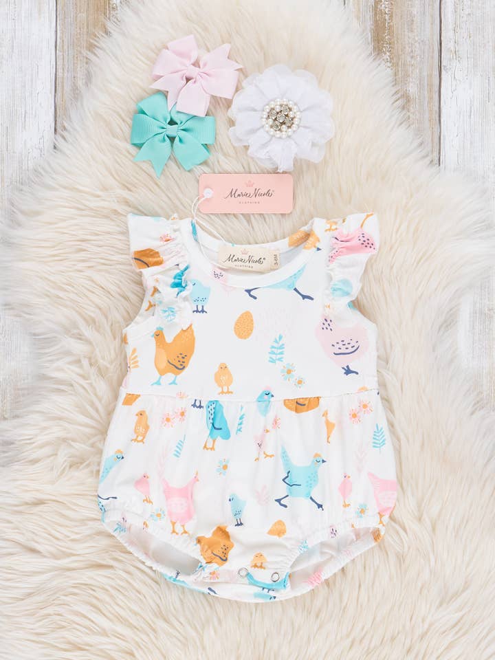 Marie Nicole Clothing - Wholesale Bodysuit (Non-Footed) - Baby - Bright Chicken Ruffle Bubble