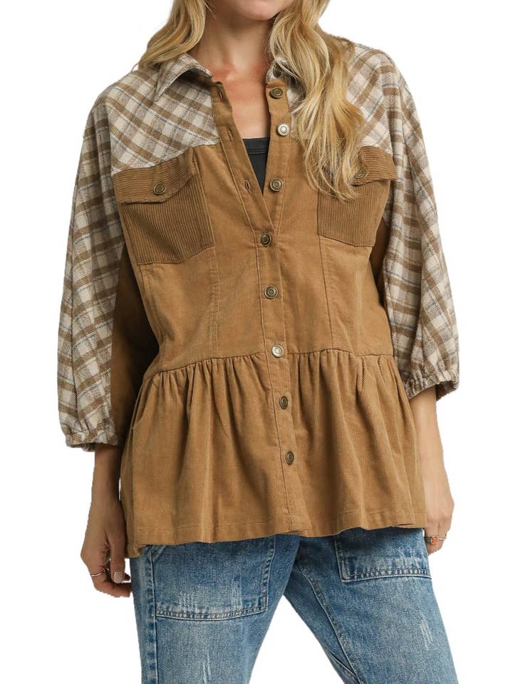 Surchemise en velours côtelé à carreaux avec boutons contrastés pour la vente par Vanilla Monkey