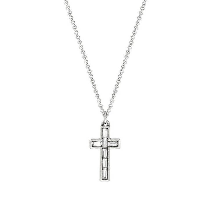 Luca + Danni - Wholesale Pendant/Charm Necklace - Baguette Cross Necklace in Crystal