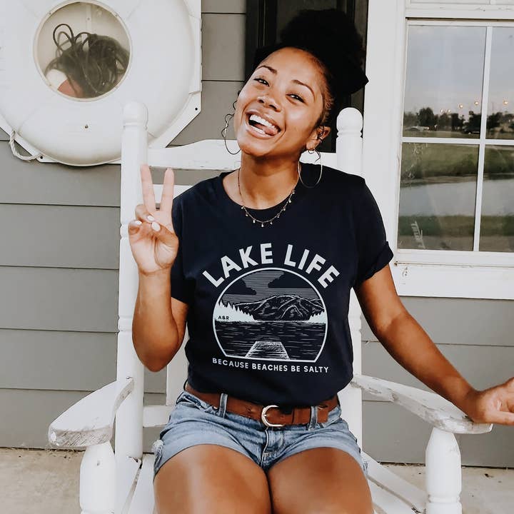 Lake Life Because Beaches Be Salty Funny Graphic Tee for wholesale by Alley & Rae