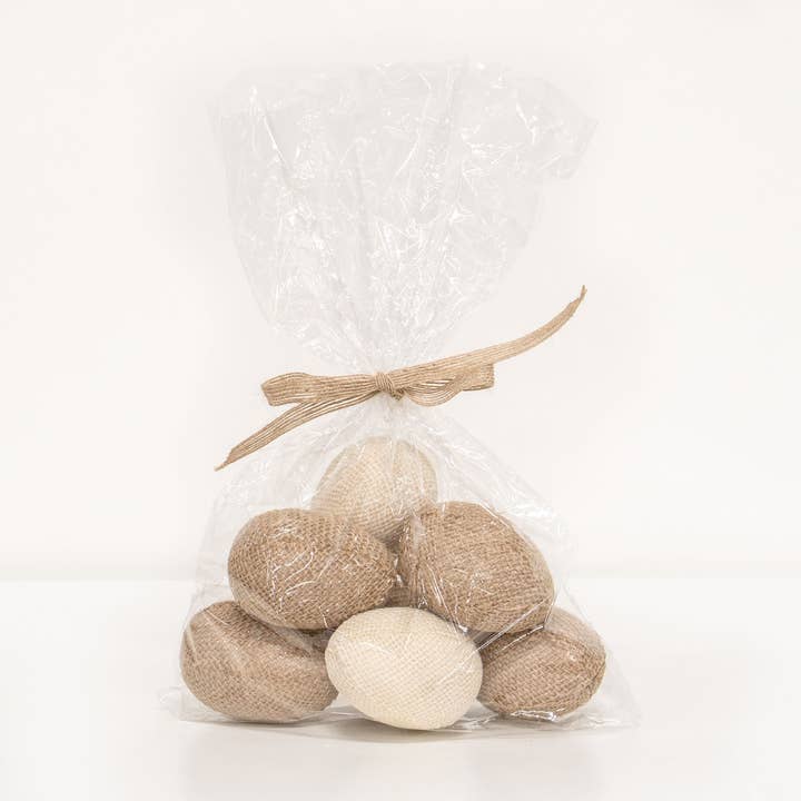 Juego de 9 huevos de arpillera naturales y marfil para venta al por mayor de Saybrook Lane