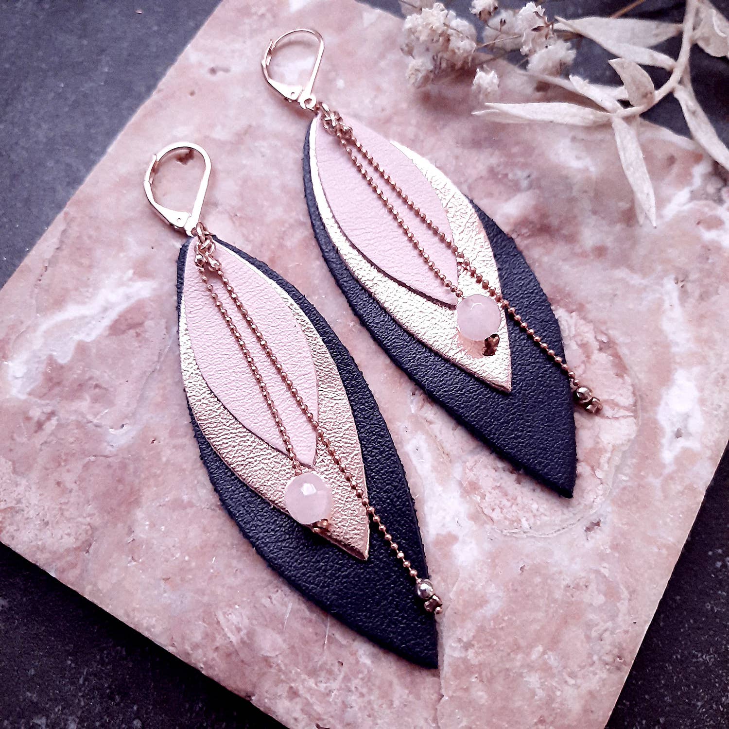 Ni une ni deux - Wholesale Dangle Earrings - Boucles d'oreilles longues POP Marine-rose3