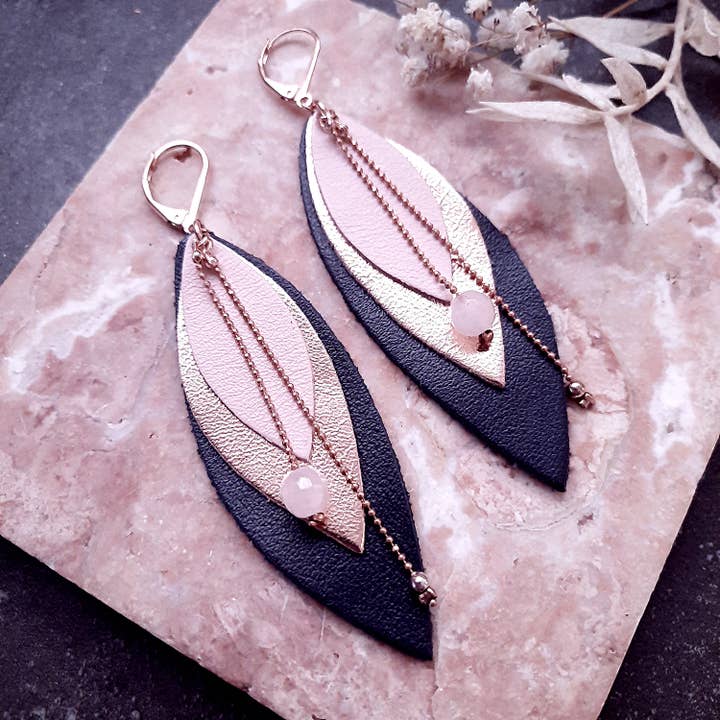 Ni une ni deux - Wholesale Dangle Earrings - Boucles d'oreilles longues POP Marine-rose3