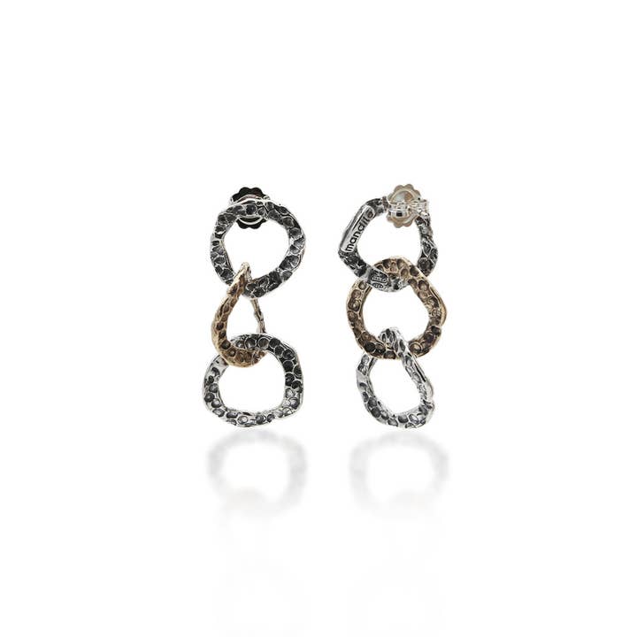 Mandile Gioielli - Wholesale Hangende/ronde oorbellen - Oorbellen met drie cirkelvormige hangers van 925 zilver en brons (ORA063b)2