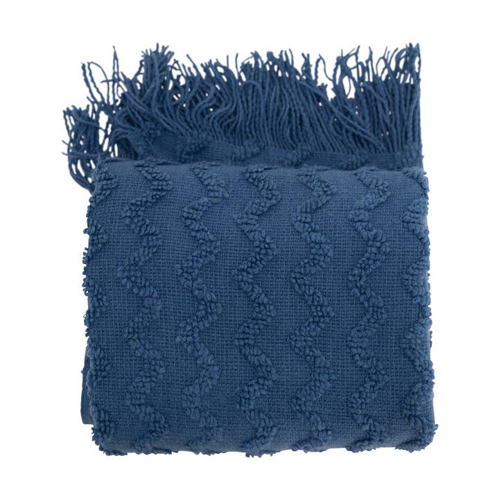 Coperta da gettare lavorata a maglia blu con frange per la vendita all'ingrosso da parte di Casa Mia