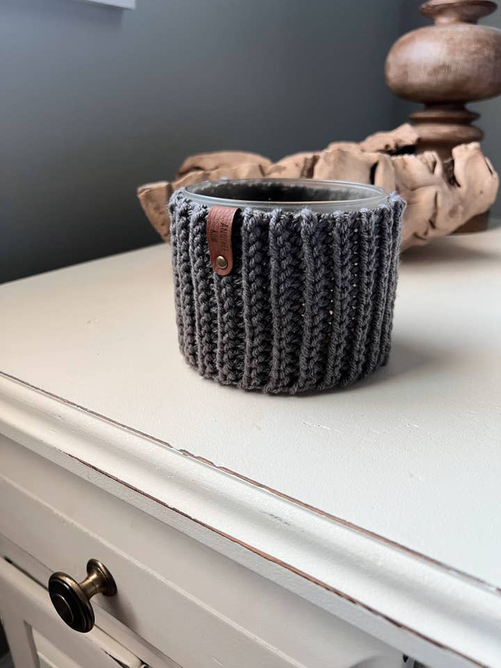 Large Crochet Candle Cozy - Grey for wholesale by Another Row