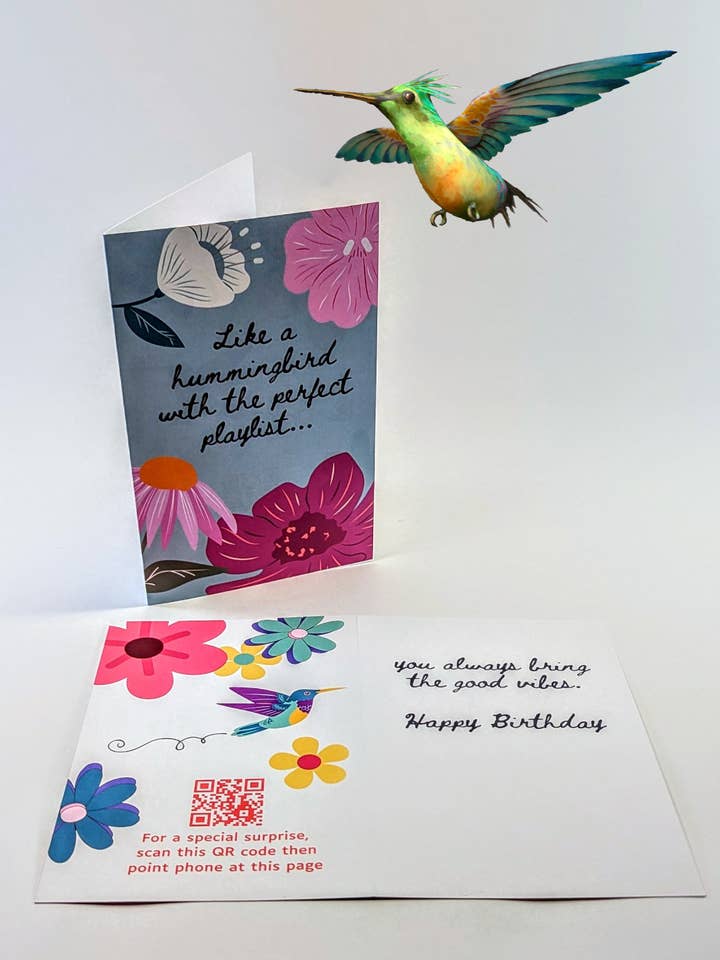 Joyeux anniversaire - Carte de vœux 3D Hummingbird Good Vibes pour la vente par Live Invites