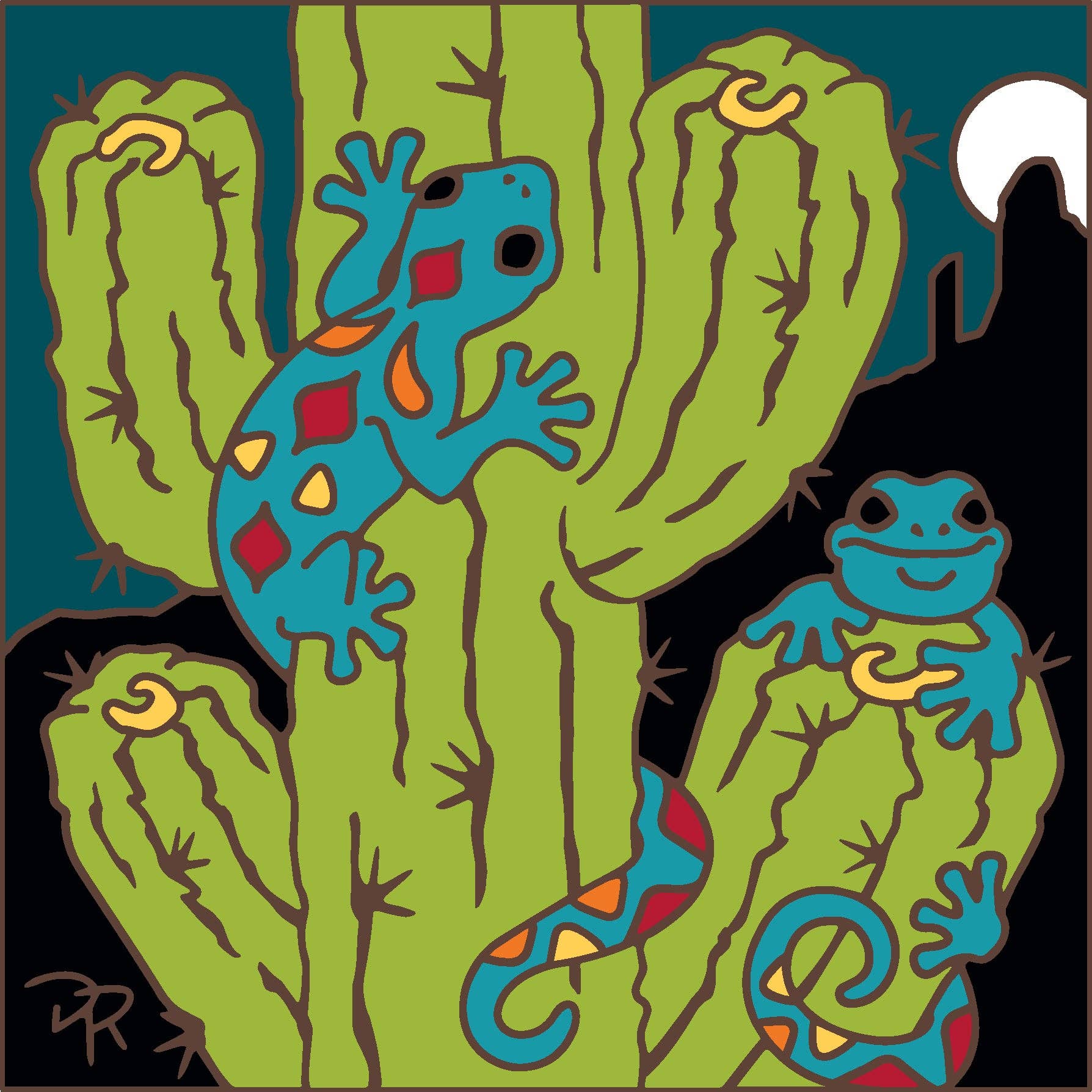 Earthtones Tile - Wholesale Trivet - Cactus Climbing Geckos Tile (9252A)0