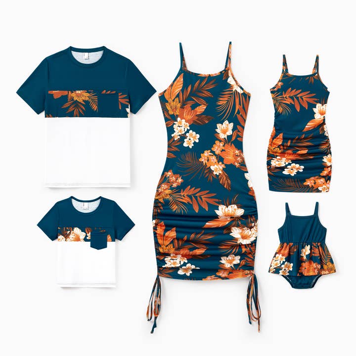 Family Matching Tropical Floral Tee Dress & Romper Set for wholesale by PatPat Matching