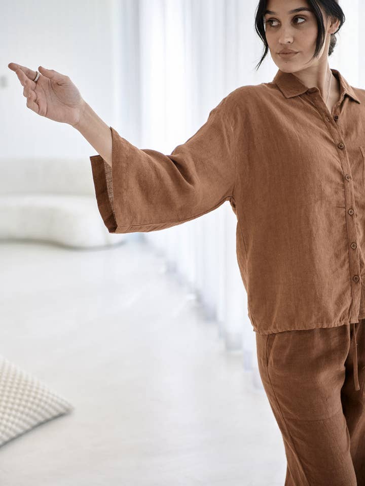 Noce moscata Camicia Fundamental in lino - Noce moscata in vendita all'ingrosso su Faire2