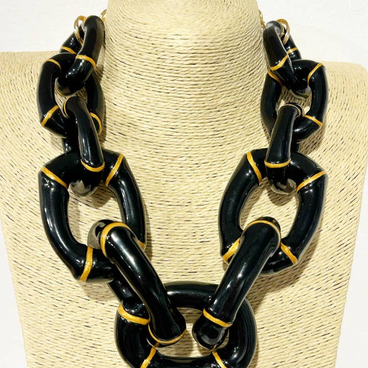 "La Michelle" - Collar de eslabones de bambú - Negro - Otoño 25 para venta al por mayor de Parker Kennedy - Jewelry Collection