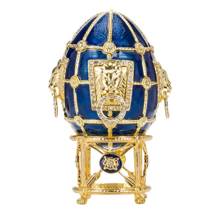 Faberge Egg Trinket Jewel Box with Lions blue for wholesale by danila-souvenirs