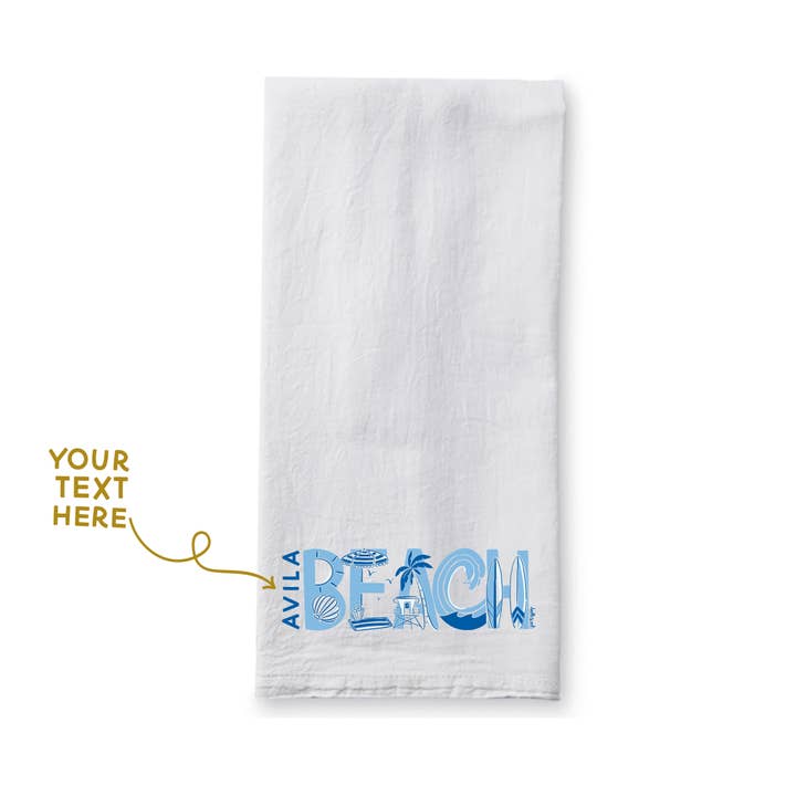 Beach - Local Lettering - 19x28" Tea Towel for wholesale by doodles.ink.