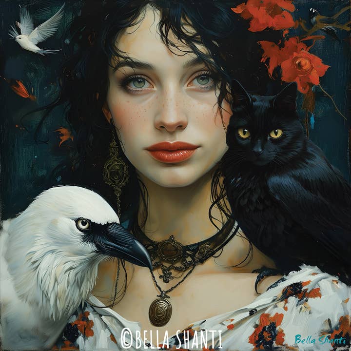 "WITCH
WITH
FAMILIARS" wall ART CANVAS PRINT ready to hang for wholesale by Bella's Miracle Shop