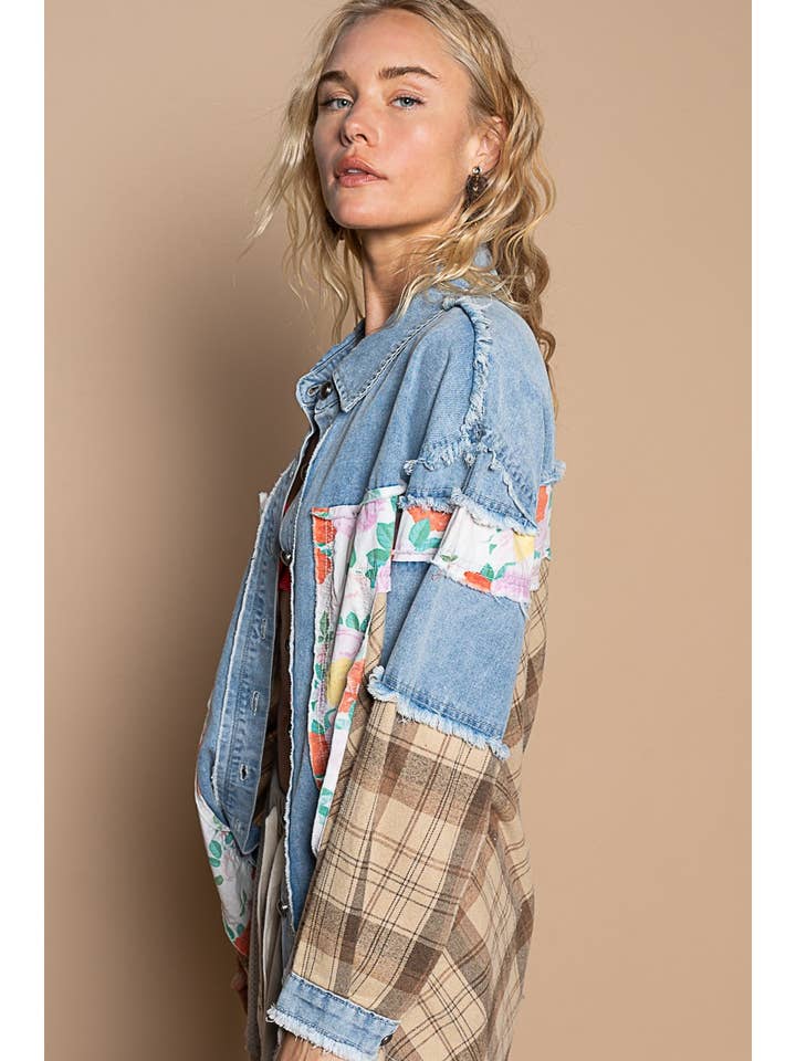 Pol Clothing - Wholesale Shirt Jacket/Shacket - Women's - Oversize long sleeve contrast button down shacket19