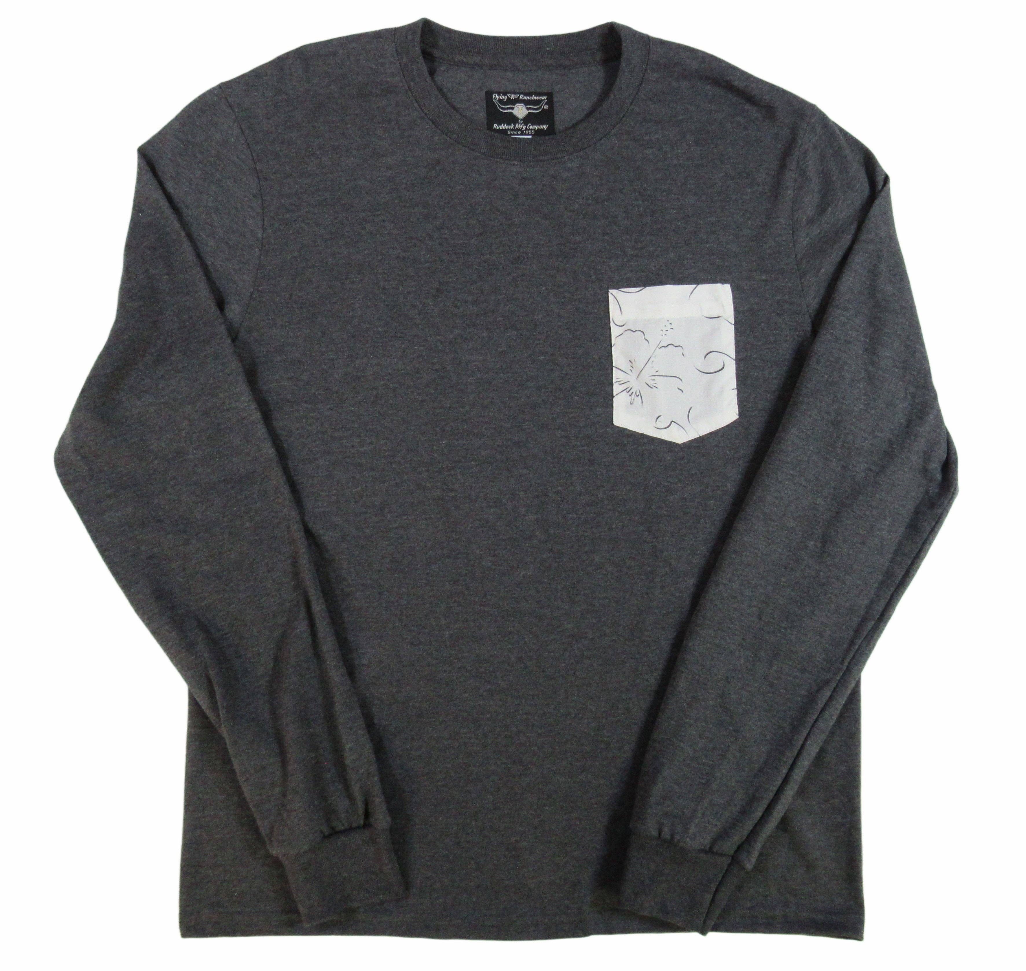 Ruddock Shirts - Vente T-shirt – homme - Flying R Ranchwear - Imprimé hibiscus - T-shirt à manches longues avec poche - Fabriqué aux États-Unis1