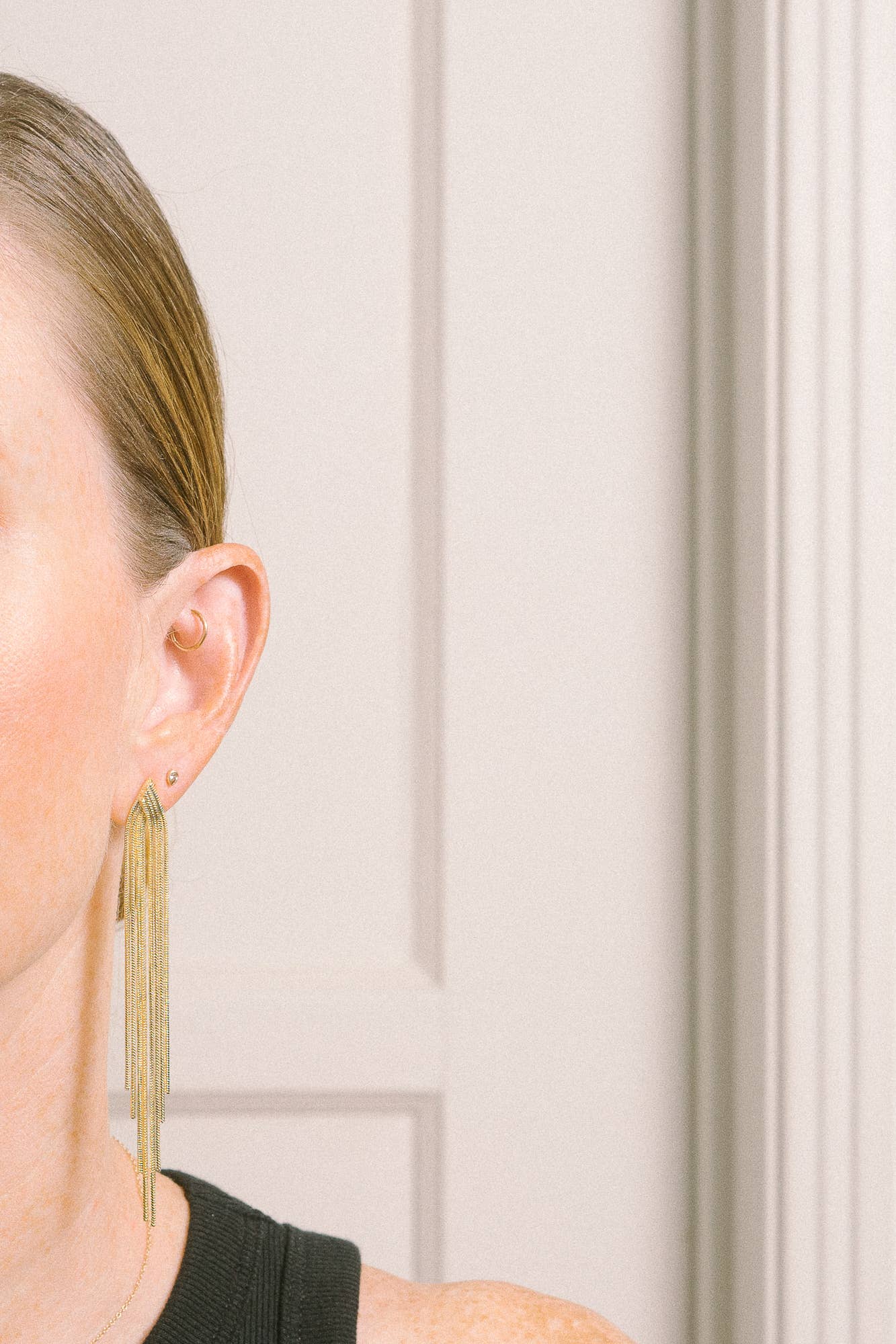 Plaqué Or Boucles d'oreilles Ezra Gold Chain Fringe | plaqué or 18 carats en vente sur Faire2