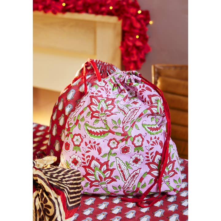 Namaste - Wholesale Gift Bag - Arana Block Print Drawstring Gift/Pack Bag