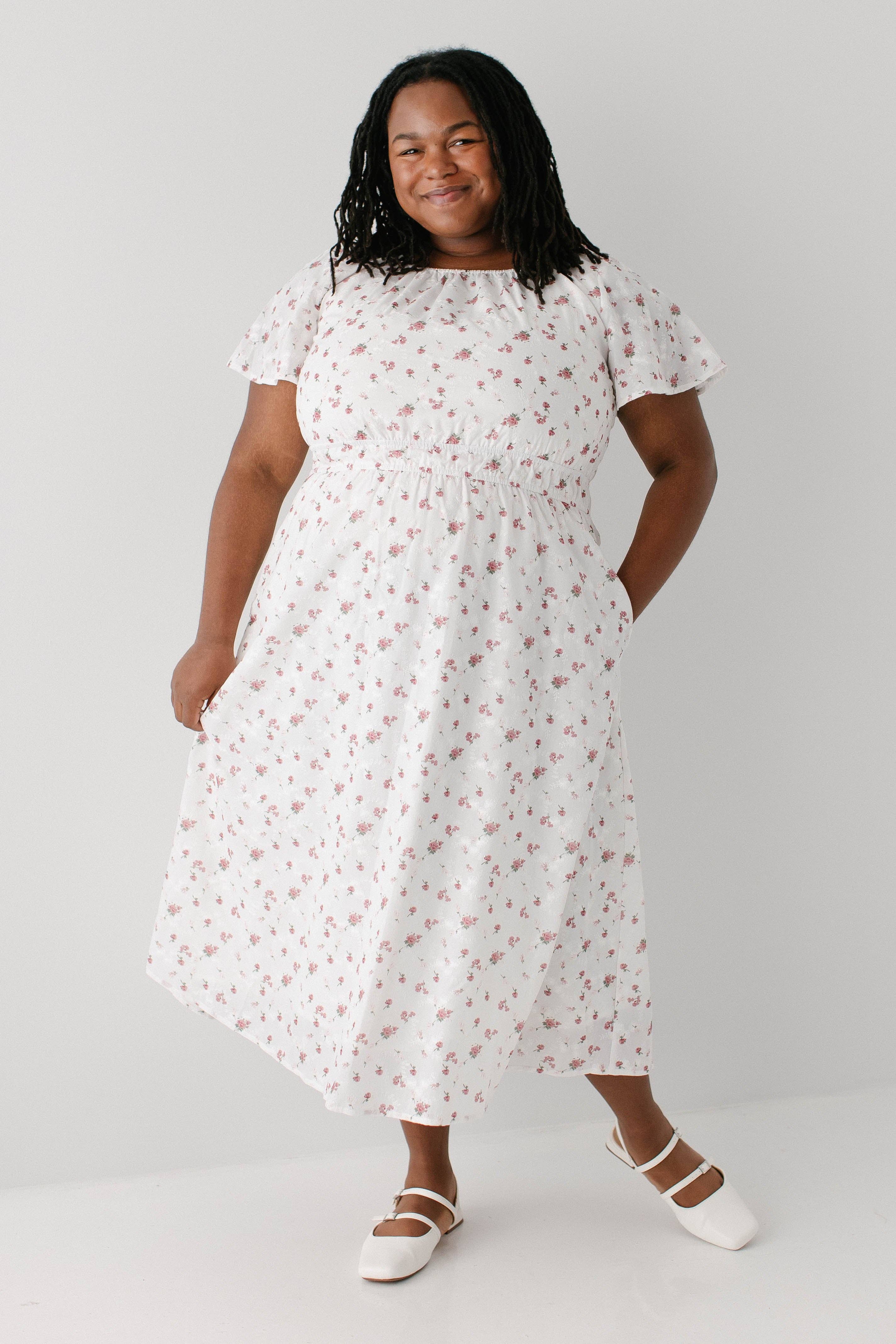 White 'Cynthia' Embroidered Floral Print Dress for wholesale on Faire7