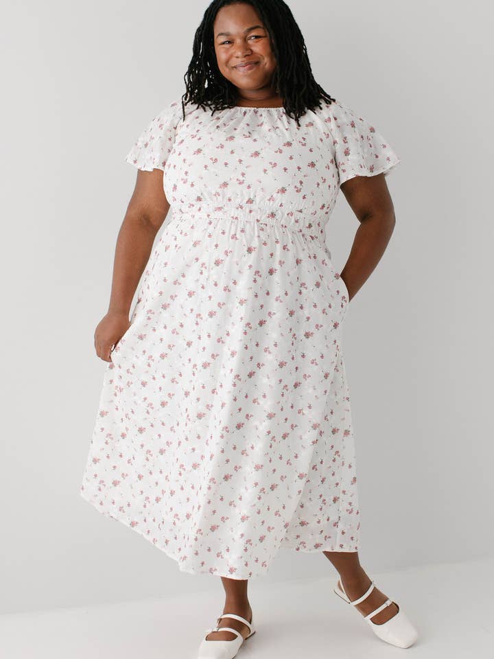 White 'Cynthia' Embroidered Floral Print Dress for wholesale on Faire7