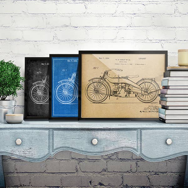 Harley Motorcycle 1924 Patent Art Print for wholesale by Fresh Prints of CT