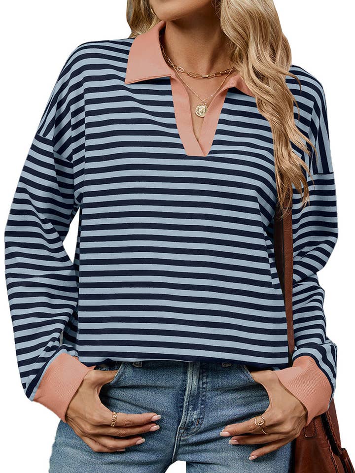 safistyle - Wholesale Polo - Women's - Striped Polo Neck Top7
