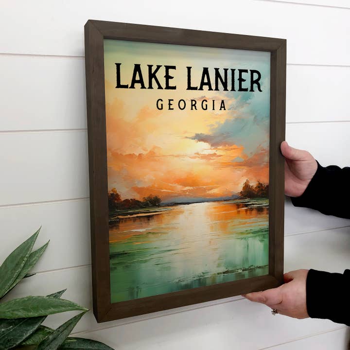 Hangout Home - Wholesale Art Print - Custom with Any Lake Name - Sunset Lake Lanier - Wood Art