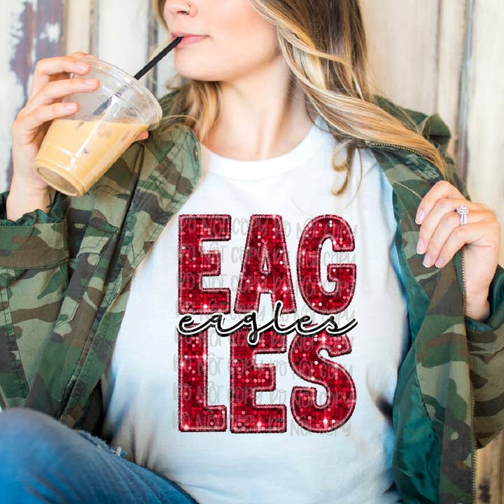 Transfert DTF de la mascotte des Red Sparkle Eagles pour la vente par K and M Designs