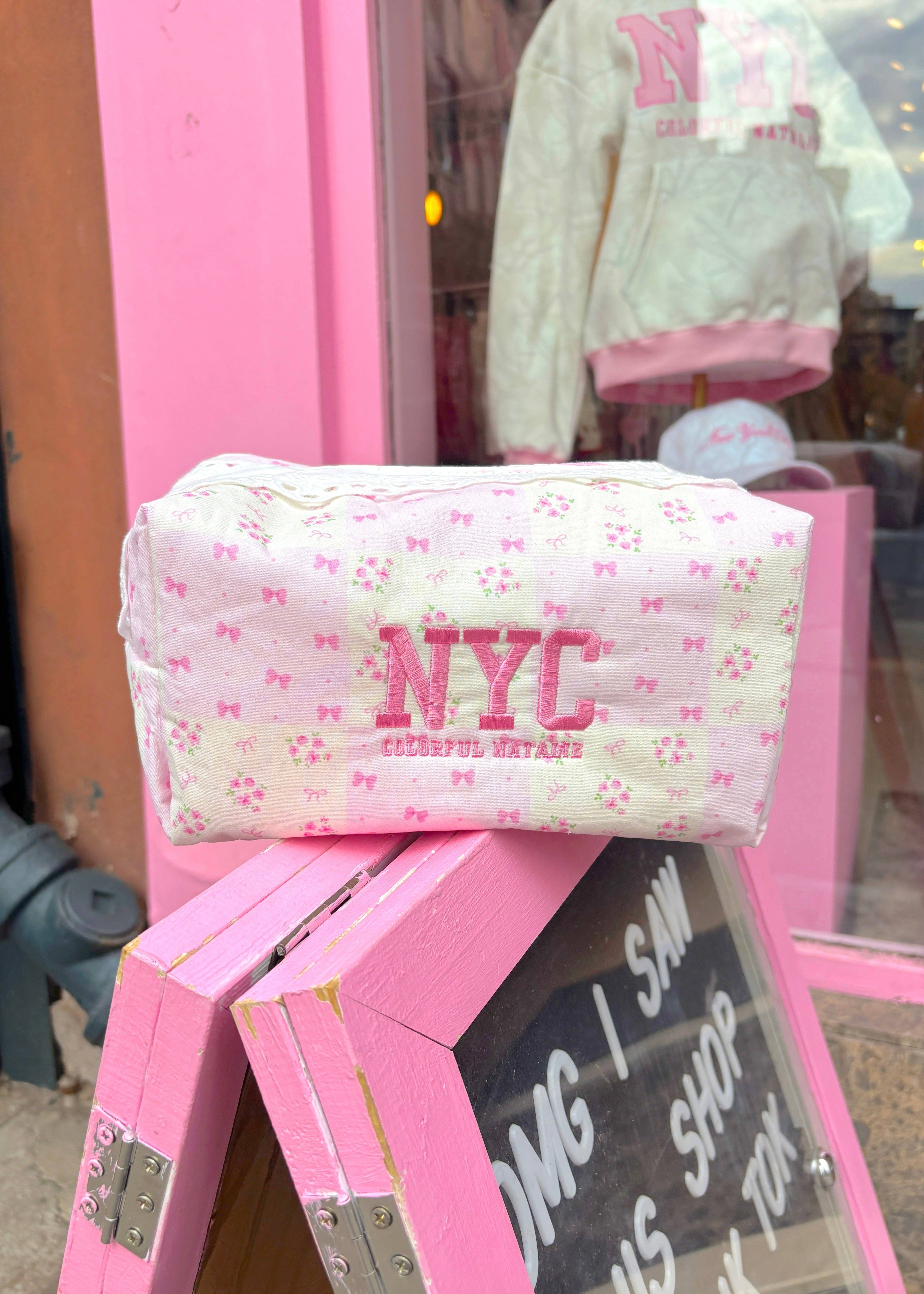 Colorful Natalie - Wholesale Makeup/Cosmetic Bag - Pink Bows and Flowers NYC Makeup Bag3