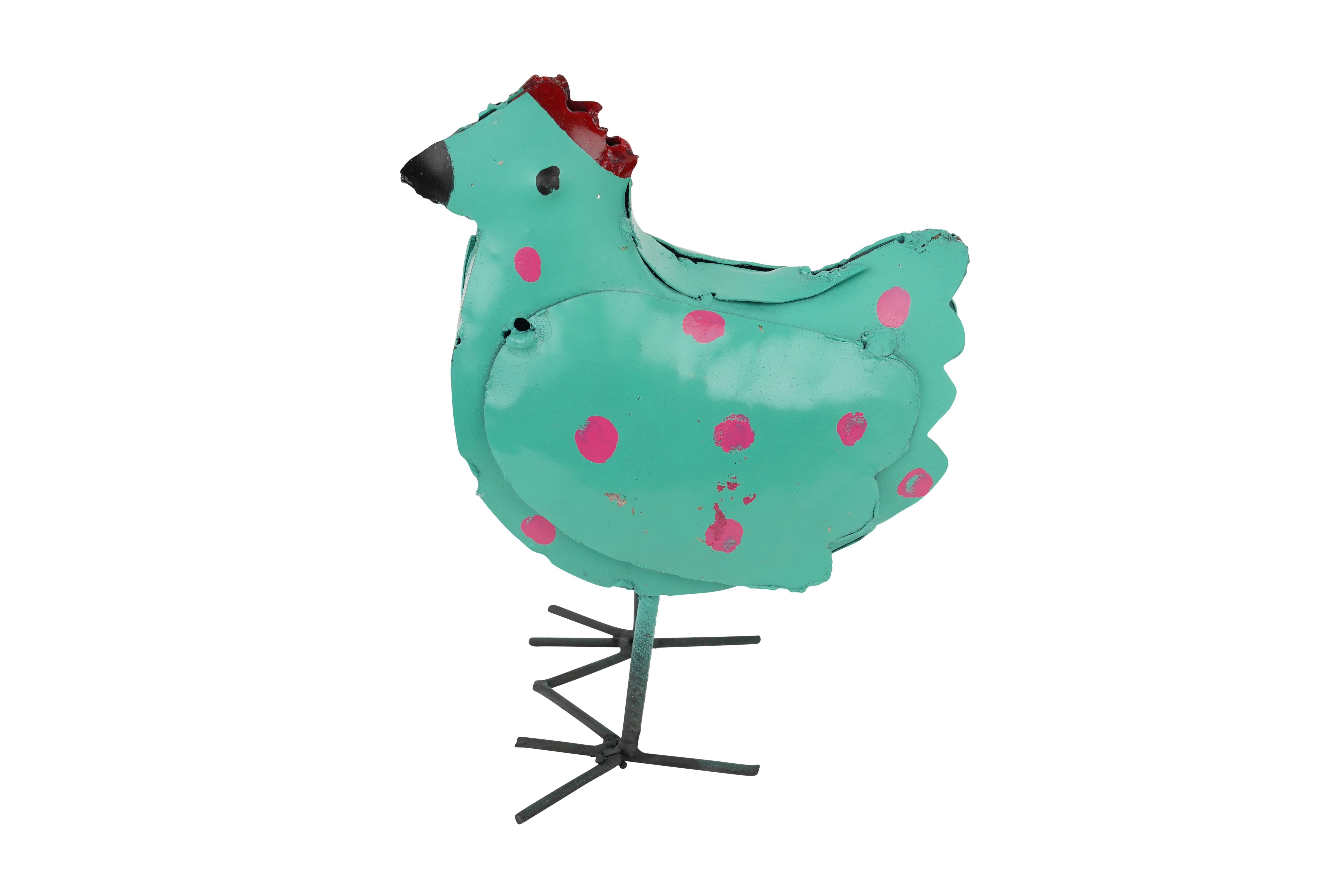 My Amigos Imports - Venta al por mayor Adornos/decoración de exteriores - Pollo de metal con lunares para jardín, mini escultura 20 x 13 x 8 cm7