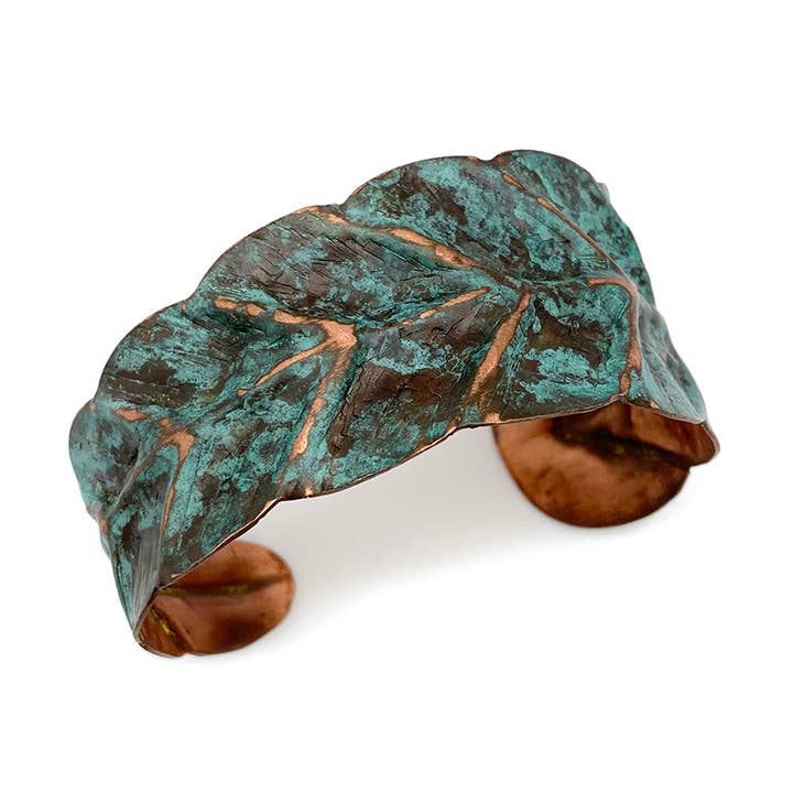 Anju Jewelry - Wholesale Cuff Bracelet - Copper Patina Bracelet - Teal Wrapped Leaf0