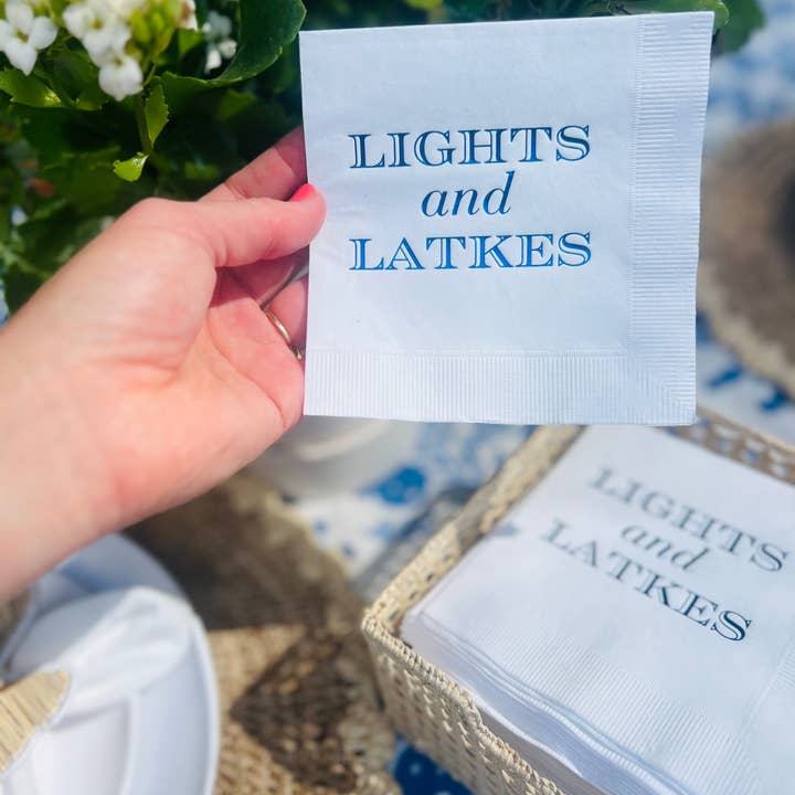 Sunshine Daisy LLC - Wholesale Disposable Napkin - Lights And Latkes Hanukkah Cocktail Paper Napkins4