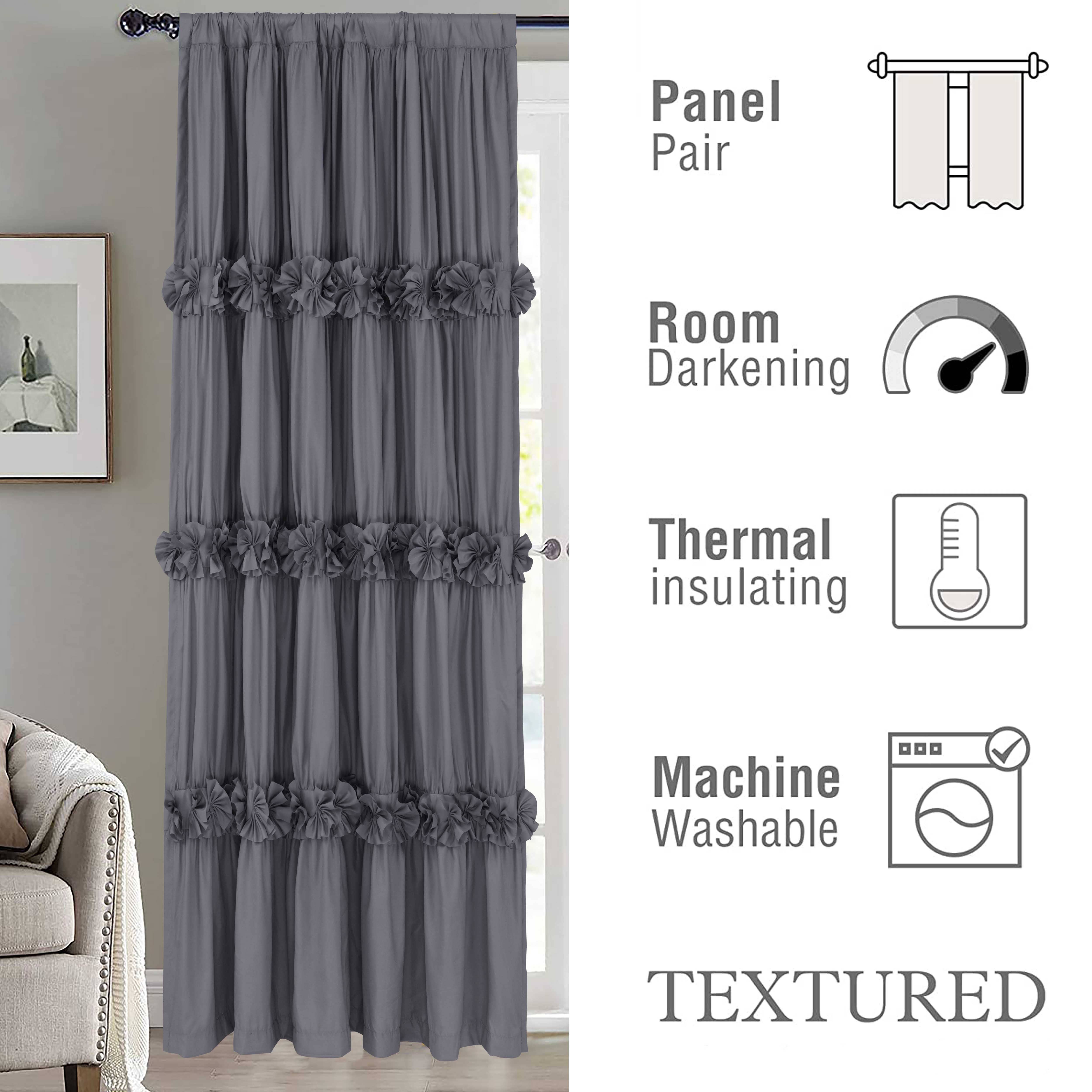 HIG - Wholesale Curtain - Farmhouse Ruffle Window Curtains with Blackout Liner Handmade Bow Ties Drapes 2 Panels Set, 54"W x 84"L24