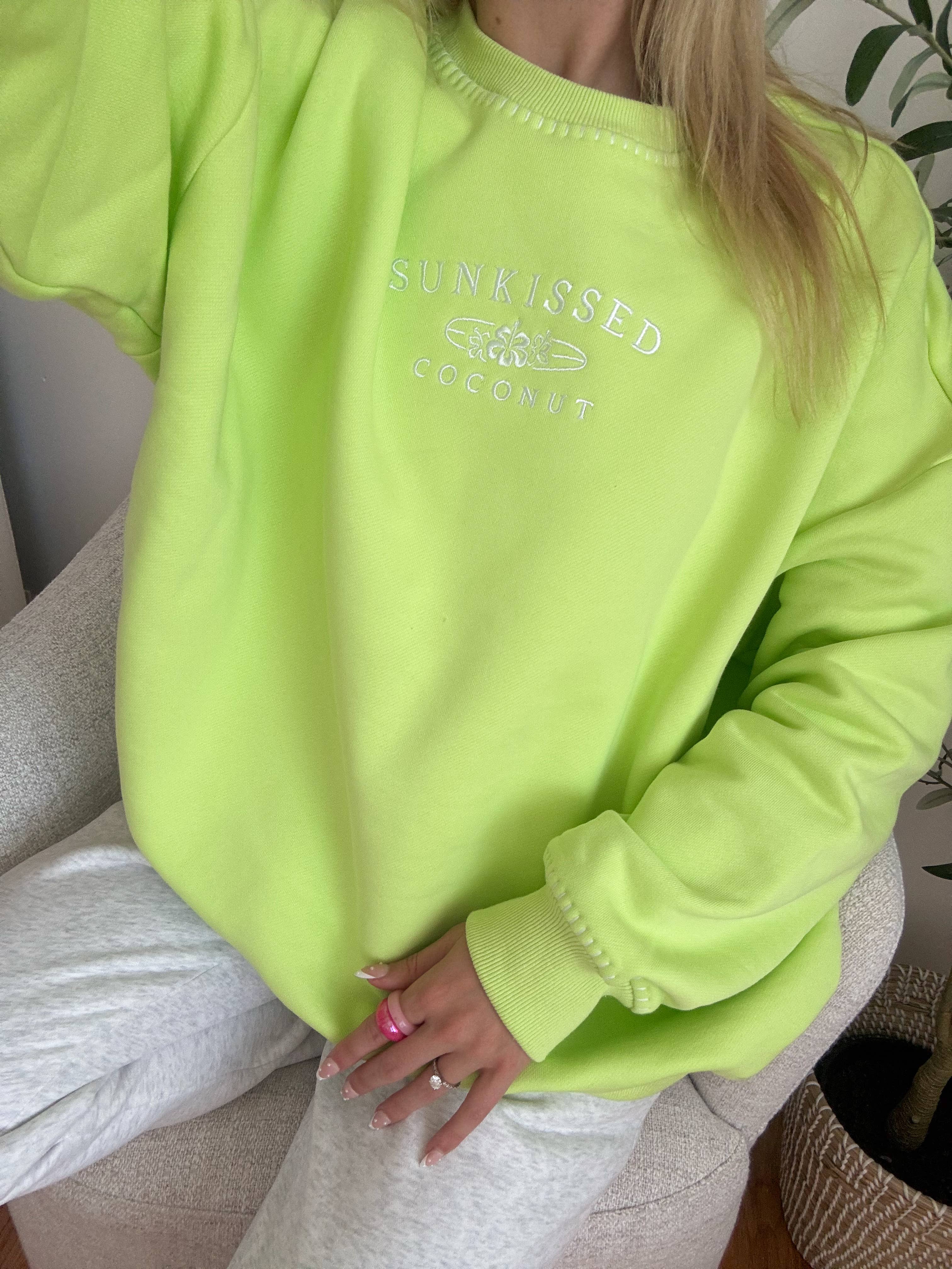 Sunkissed Coconut - Wholesale Graphic Sweatshirt - Women's - Light Lime Green Stitched Sunkissedcoconut Logo Sweatshirt 100% Cotton