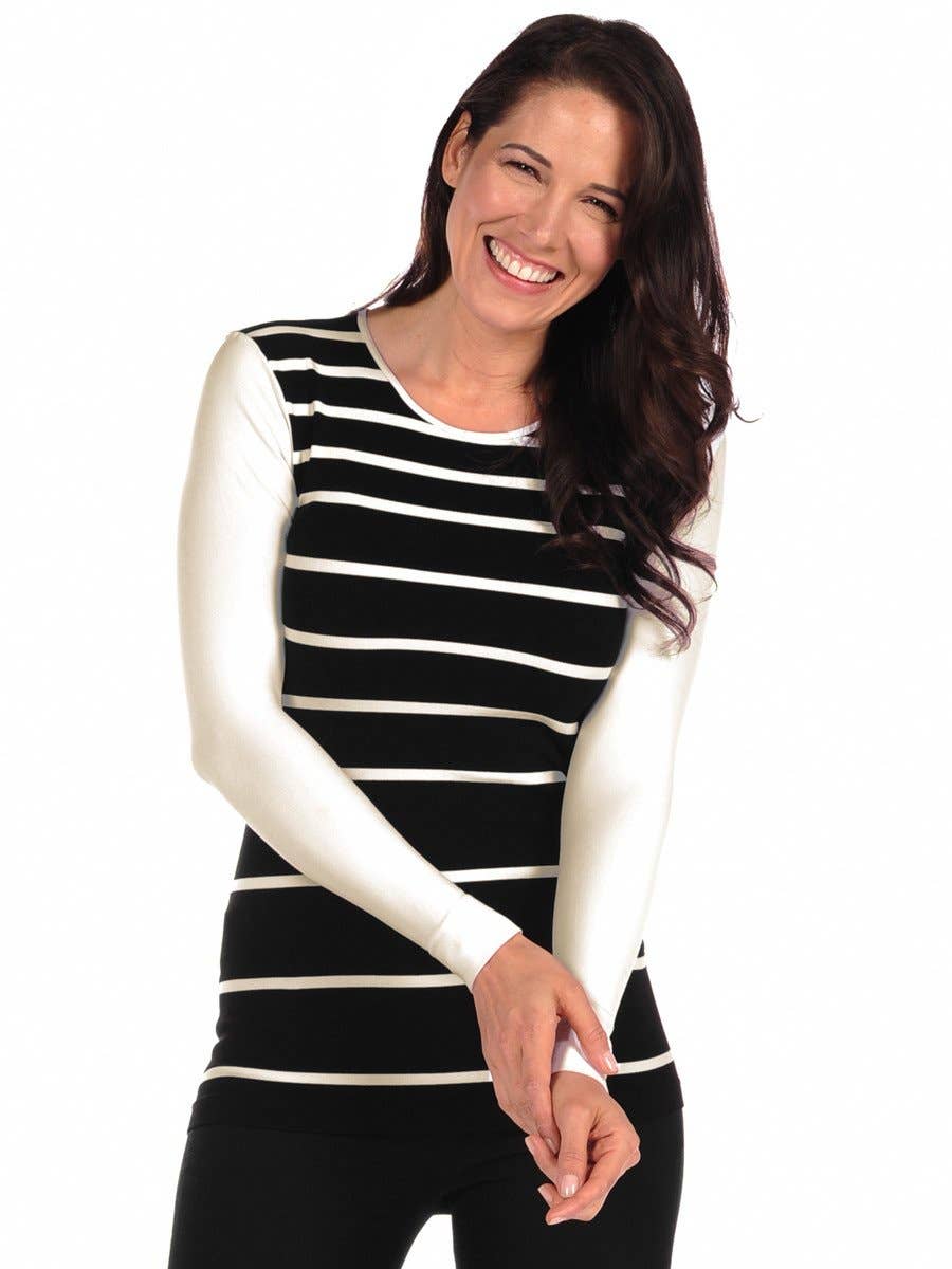 TINA Stephens Italy/Tees By Tina - Wholesale Knit Top - Women's - Aspen Stripe Crew Neck (751CN)0