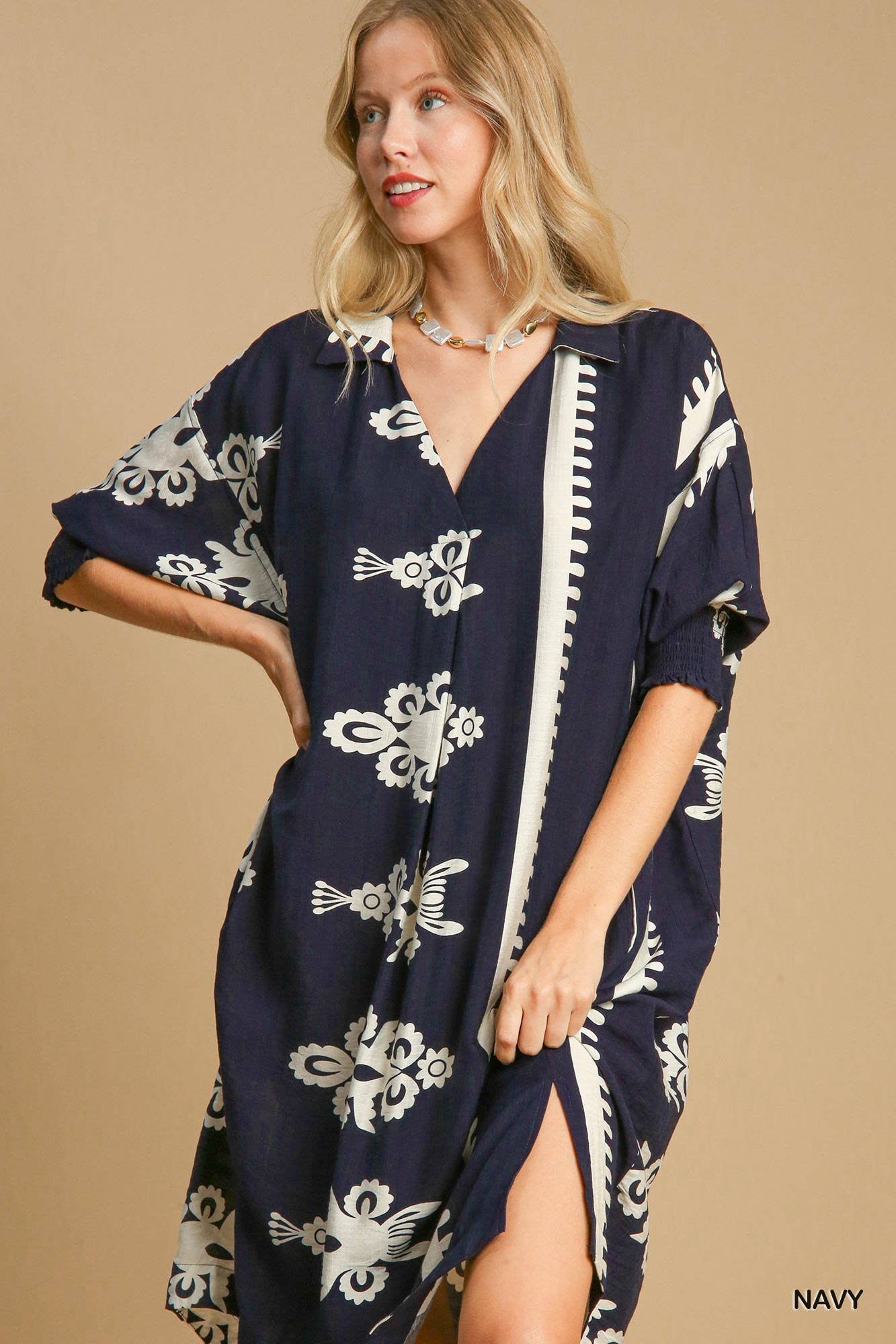 BNS - Vente Robe – femme - Robe mi-longue à col en V à imprimé abstrait avec poche14