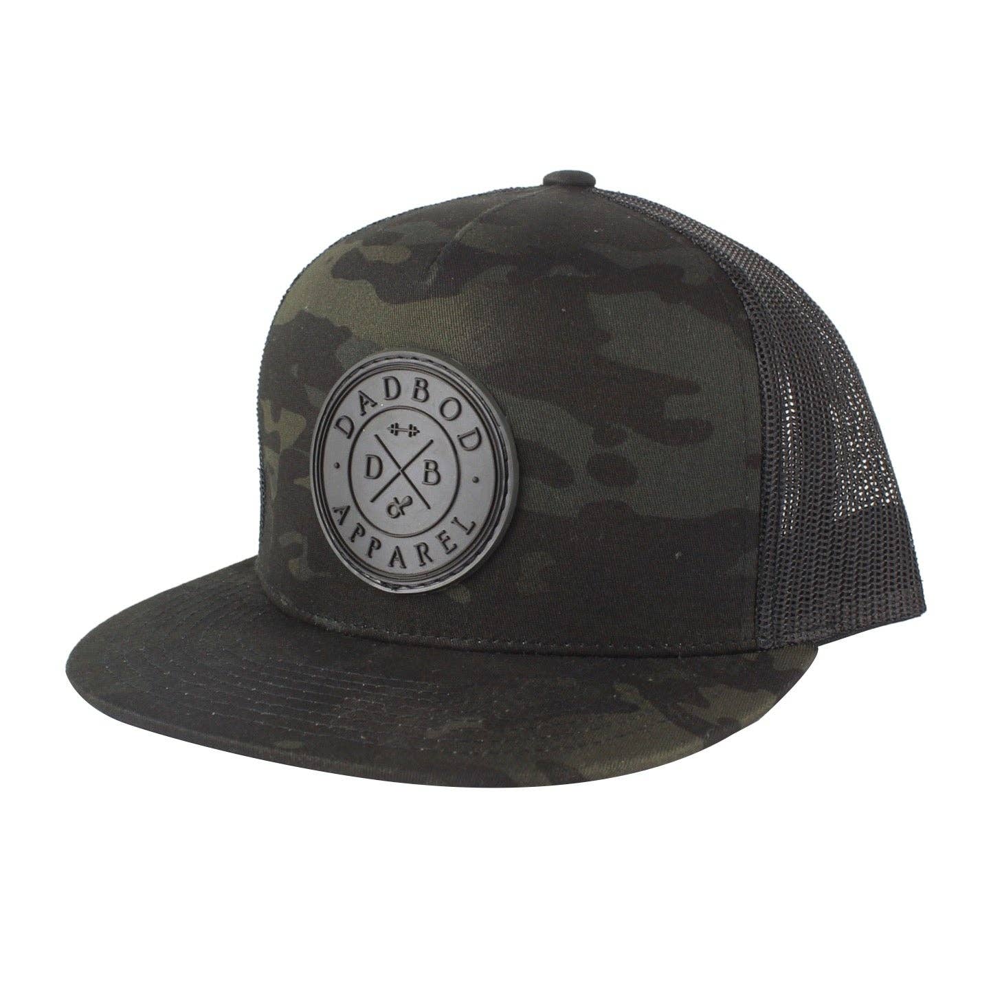 Dadbod Apparel - Wholesale Trucker pet - Heren - Multicam zwarte truckerhoed met logo (3D-logo)1