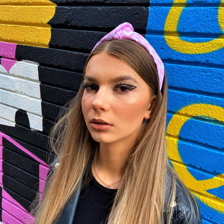 Klash Fashion – Bandana - Mulher por atacado – Zero Waste Zig Zag Faixa de cabeça rosa3