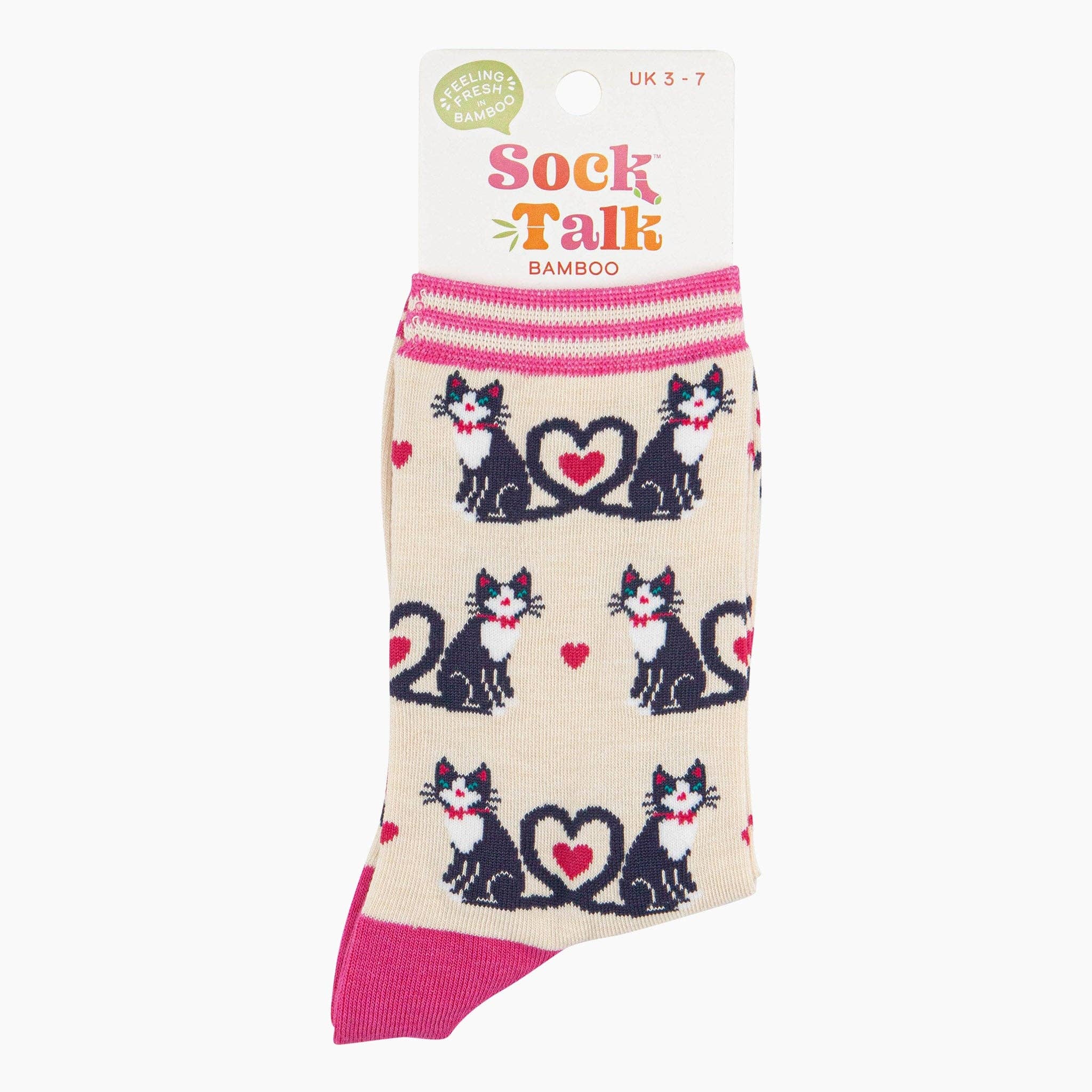 Sock Talk - Venta al por mayor Calcetines - Mujer - Calcetines para mujer de bambú crema con diseño de gatos y colas en forma de corazón3