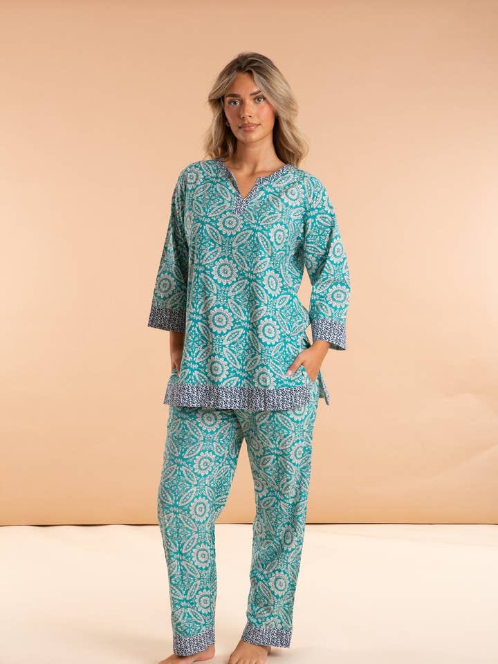 Pijama de algodón para mujer Mediterranean Mosaic para venta al por mayor de inara