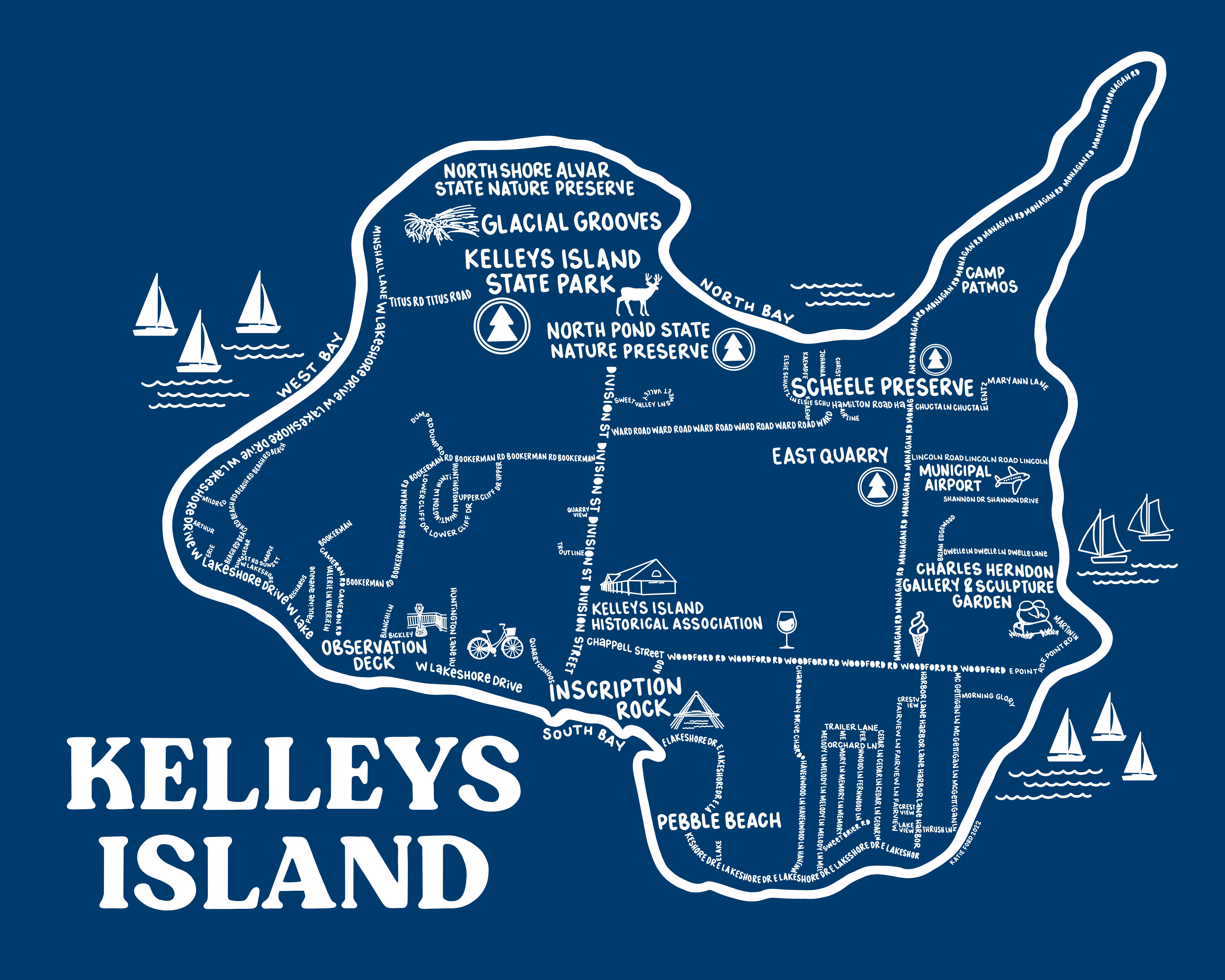 Whereabouts Shop - Wholesale Art Print - Kelleys Island Blue Art Print Map0