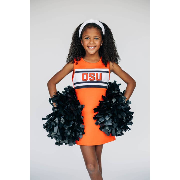 The Oklahoma State | Orange Striped Cheer Dress for wholesale on Faire1