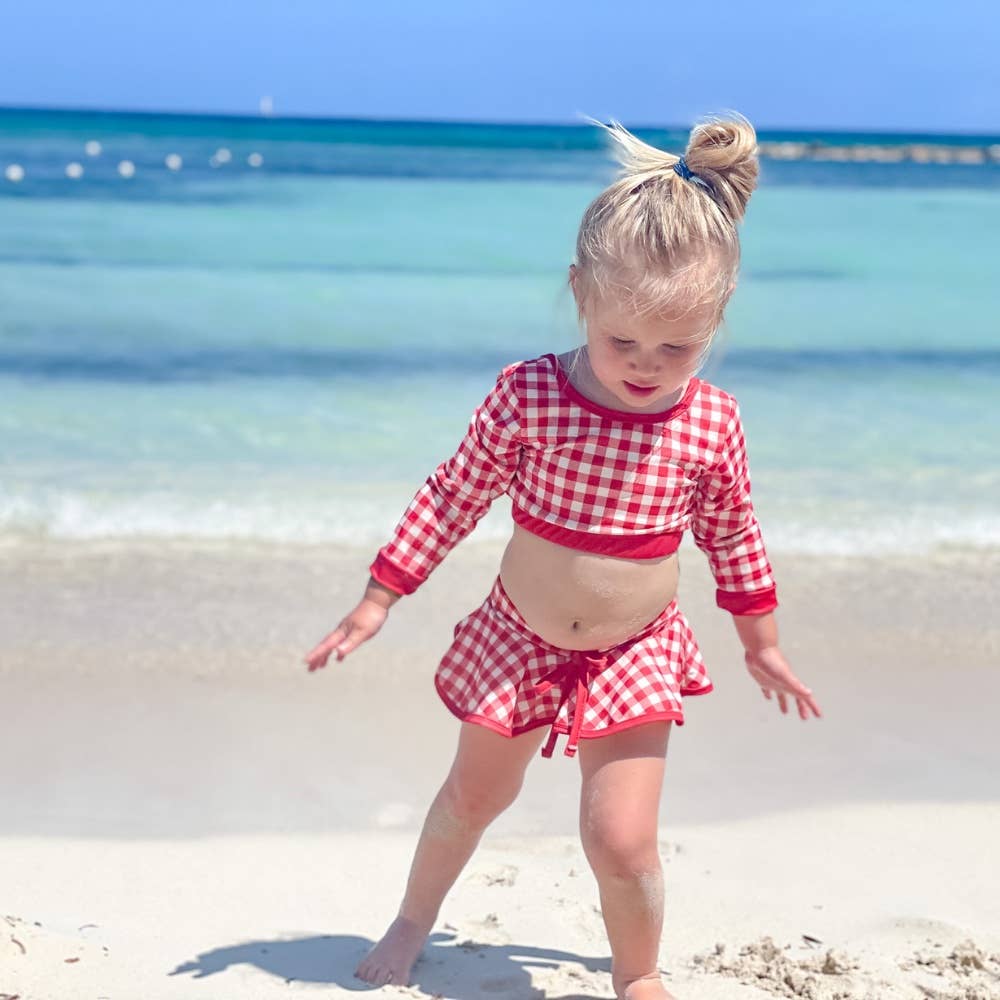 Sugar Bee Clothing – wholesale Two-piece swimsuit – Kids – Girls Swimsuit - Skirt Bikini - Red Gingham3