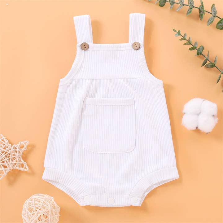 PatPat - Wholesale Bodysuit (Non-Footed) - Baby - Baby Pretty Candy Color Solid Pocket Decor Strappy Romper