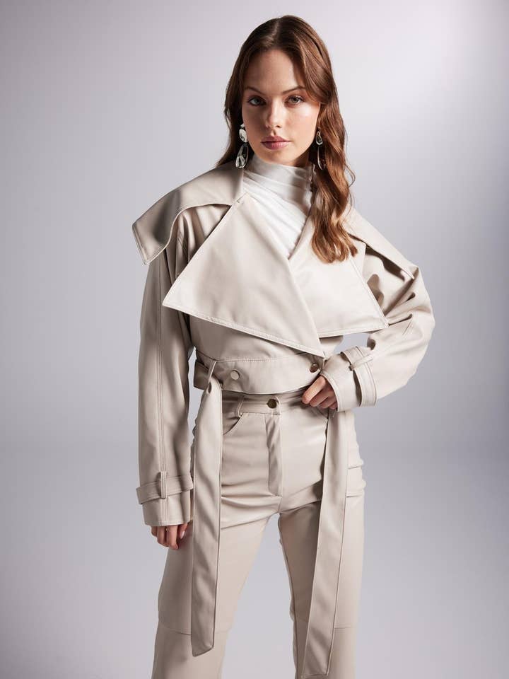 Neeko Beige Faux Leather Cropped Jacket for wholesale by Buy Me Fur