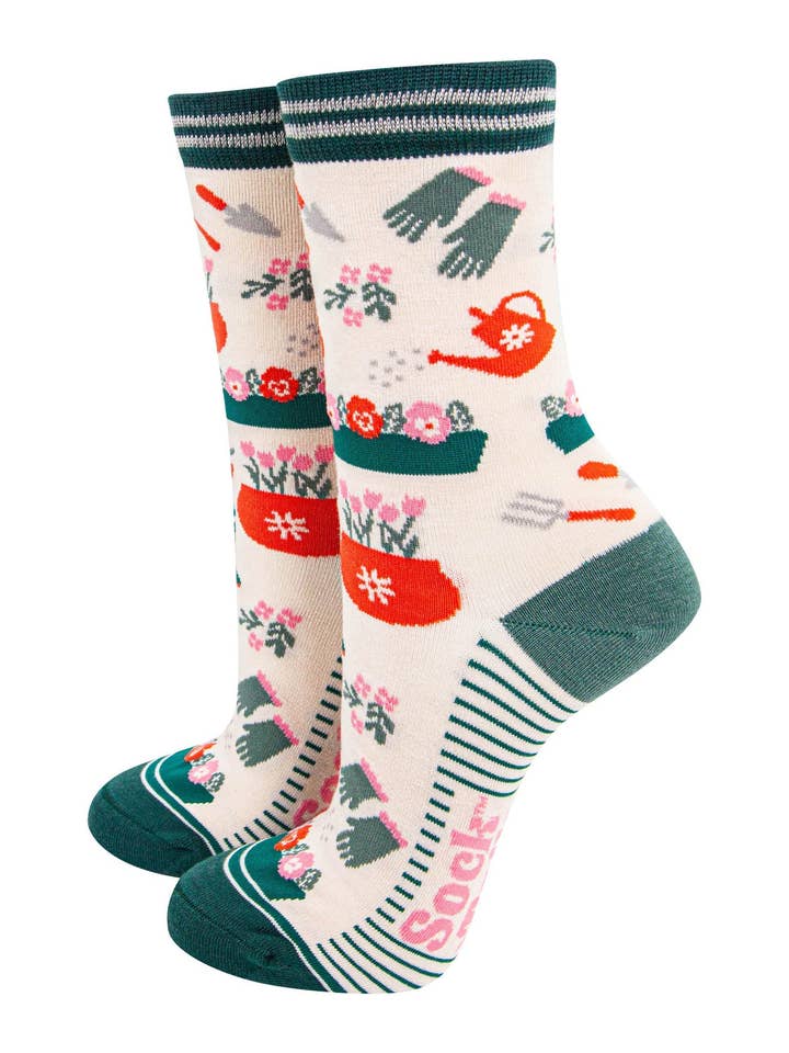 Damen-Bambussocken - Creme/Grün, Gartenarbeit für den Großhandel von Sock Talk