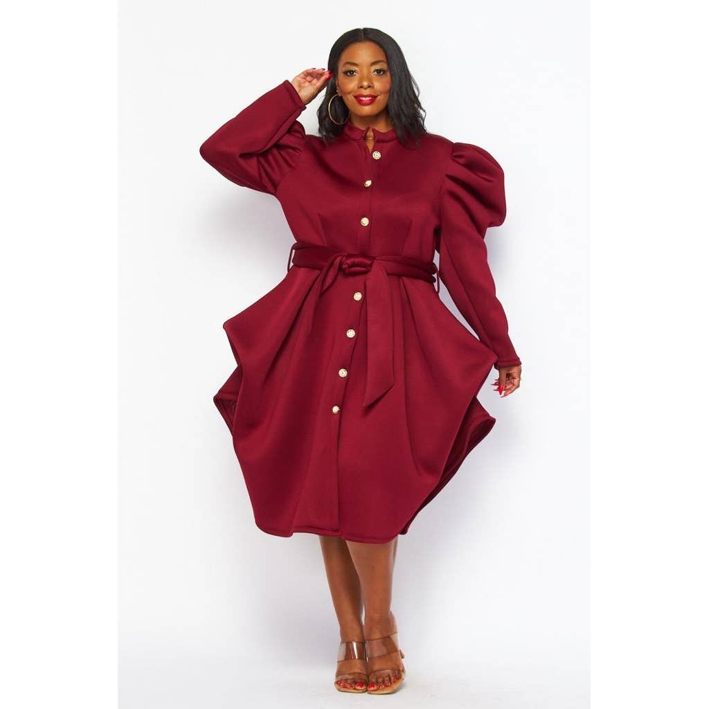 Esmeray Clothing - Vente Robe – femme - Robes mi-longues boutonnées à manches bouffantes Plus6