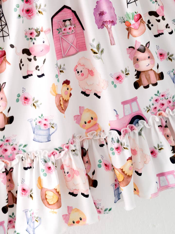 Auraquise - Wholesale Dress - Kids - Girls Summer Pink Plaid Farm Print Dress