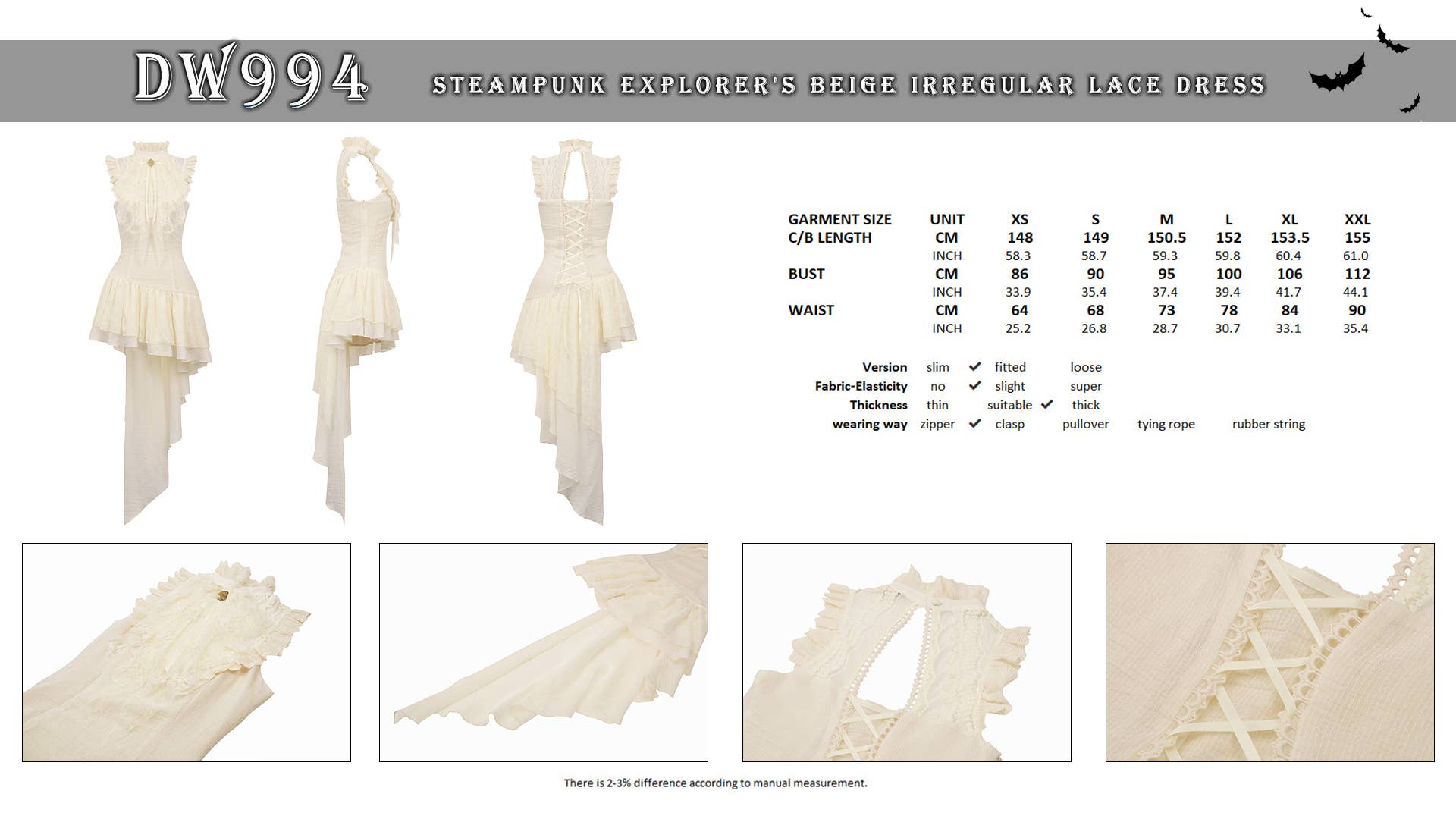 Western Fashion - Wholesale Jurk - Dames - Steampunk beige jurk met onregelmatige kant4